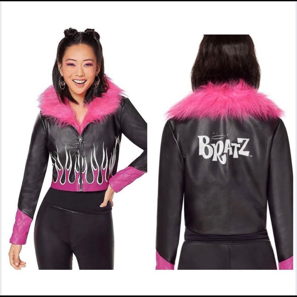 Bratz Women's Black and Pink Leather Jacket